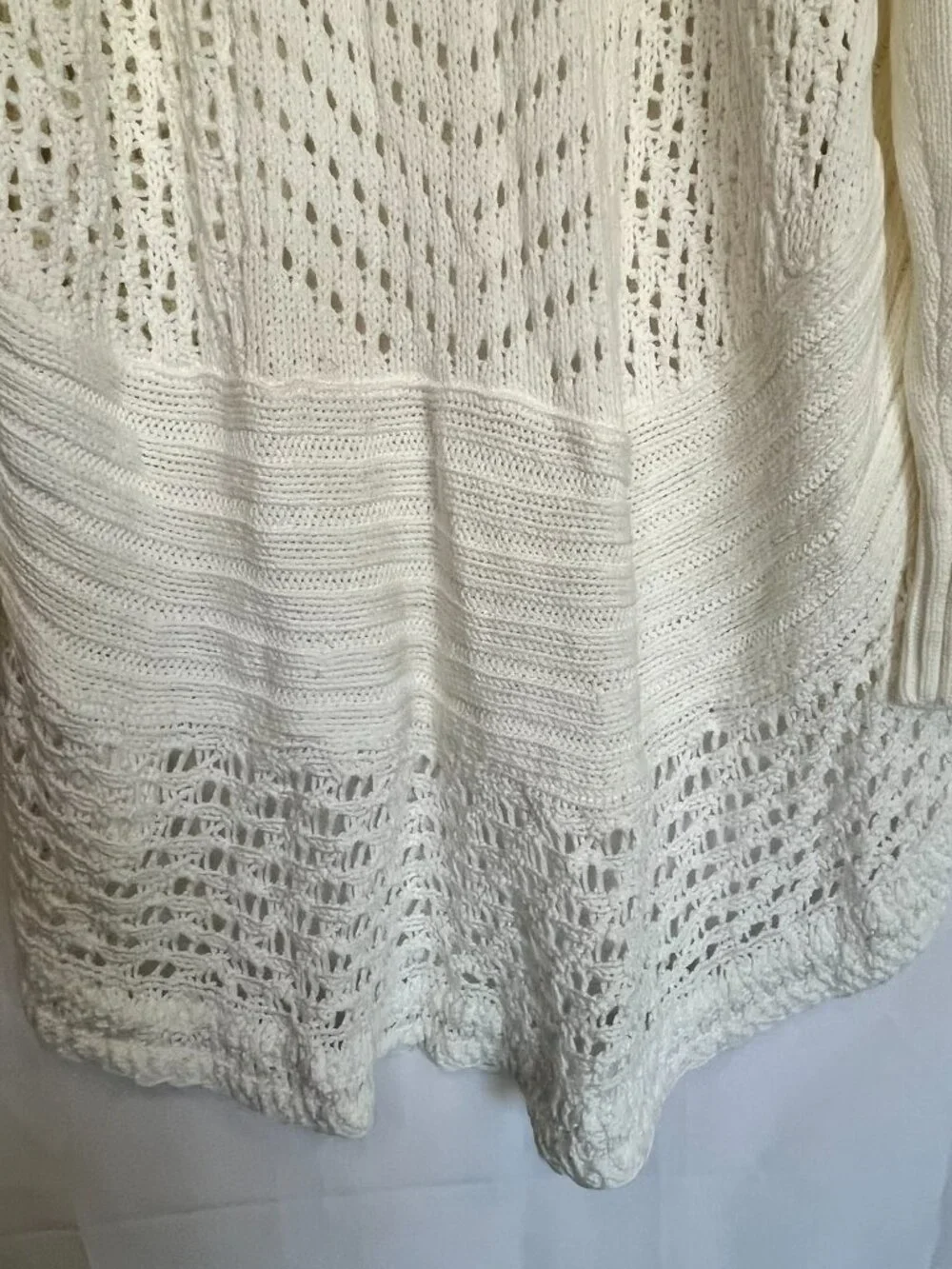 NWT Eddie Bauer Open Front knit White Cardigan Sweater Hi Low hem Size XL